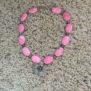 Pink Beaded Necklace with Flower Pendant